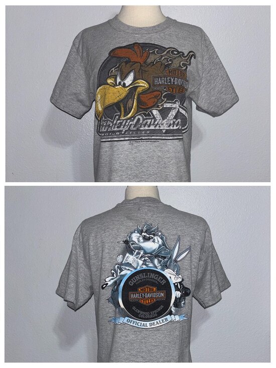 Harley-Davidson Tops - Harley-Davidson‎ Gunslinger Looney Tunes Taz Bugs Tee Gray Small Rare 2014